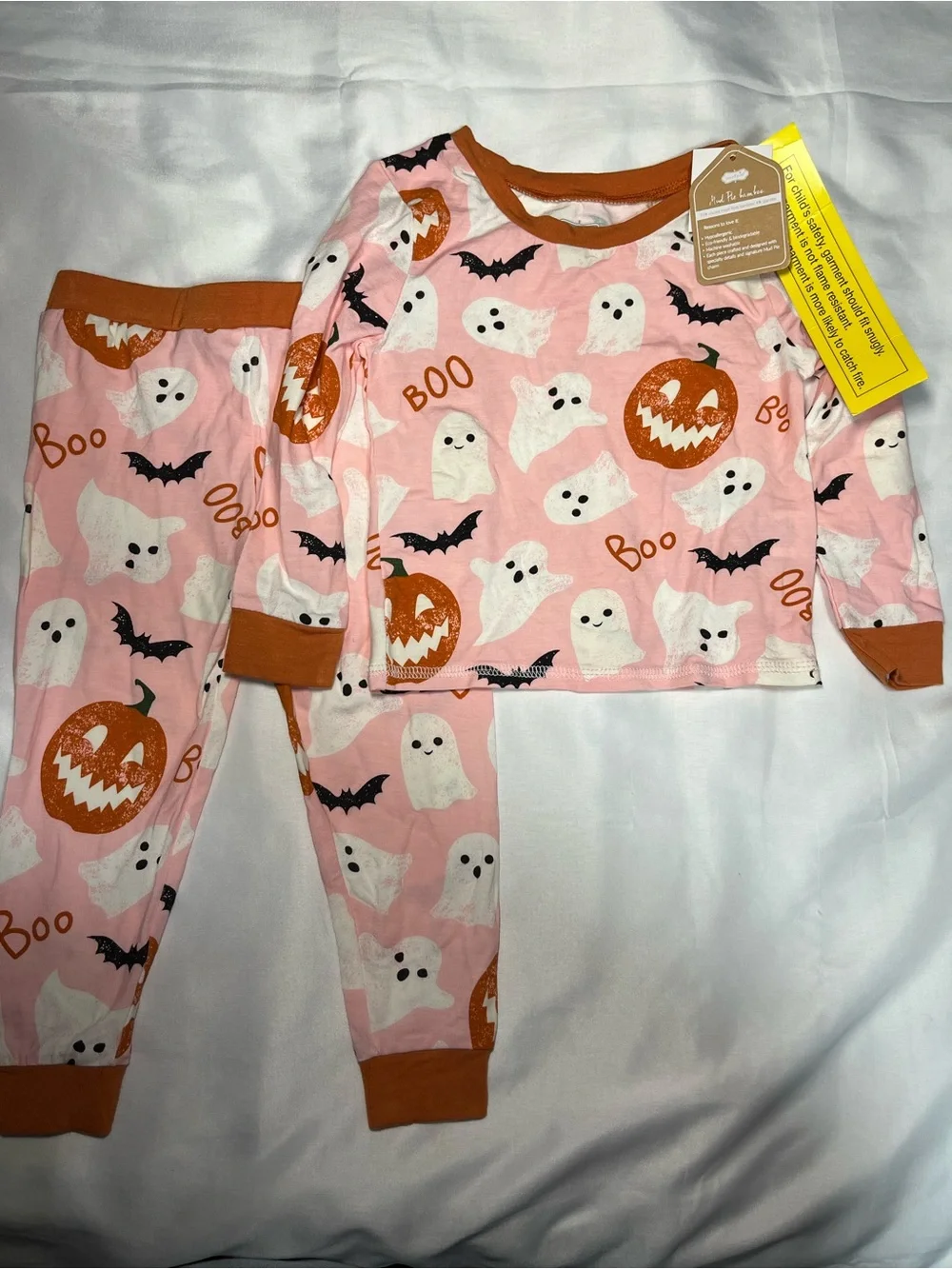 Mud Pie Halloween Bamboo Pajama Set 12-18M Pink Pumpkins Ghosts NWT 2pc‎